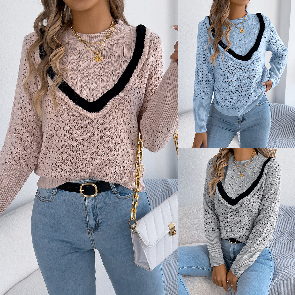 Autumn and winter mushroom edge long sleeved pullover sweater