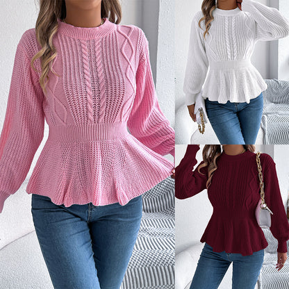 Fried Dough Twists waistband ruffle long sleeve pullover sweater