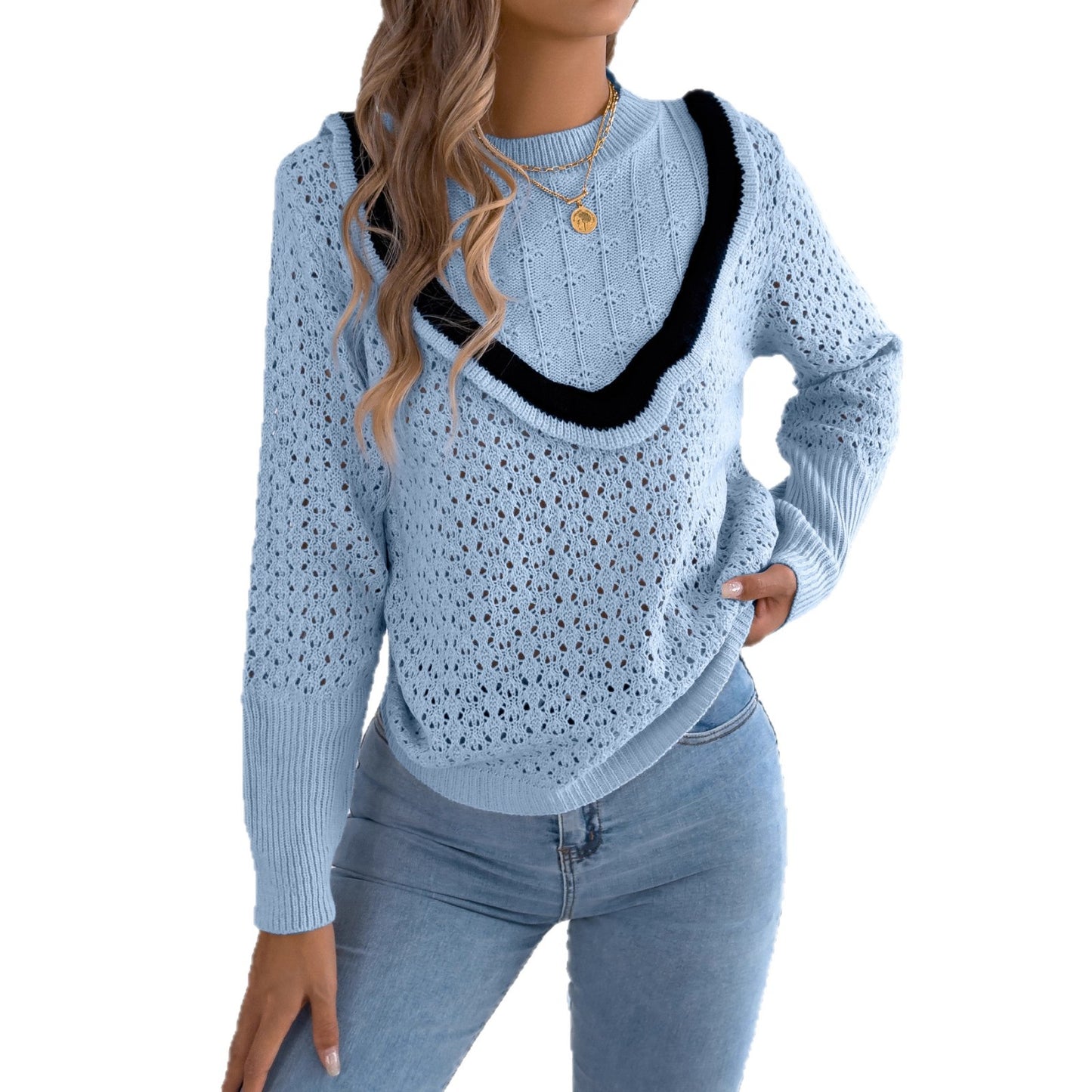 Autumn and winter mushroom edge long sleeved pullover sweater