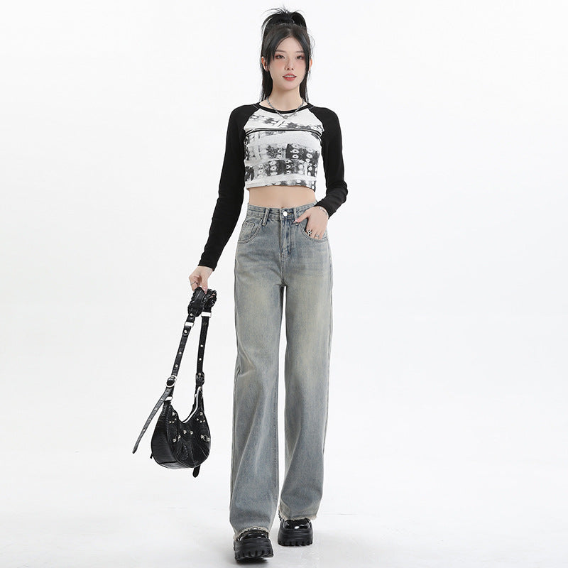 Wide Leg Jeans for Women High Waist Loose Slimming Frayed Hem Floor-Length Pants