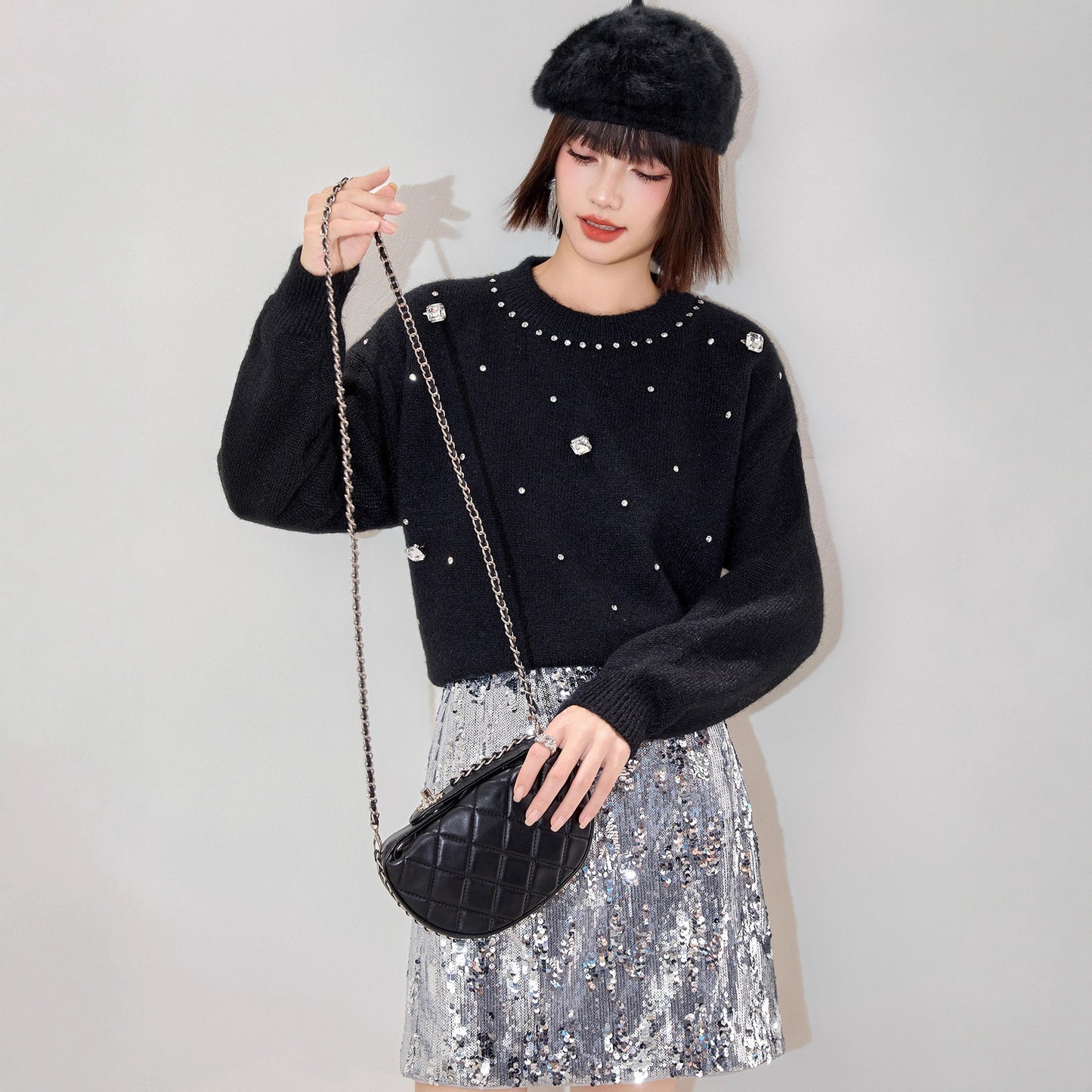 Fashionable Embroidered Beaded Soft Knit Sweater Top with Simple Casual Design, Unique Regular Shoulder Oversized Knit Cardigan